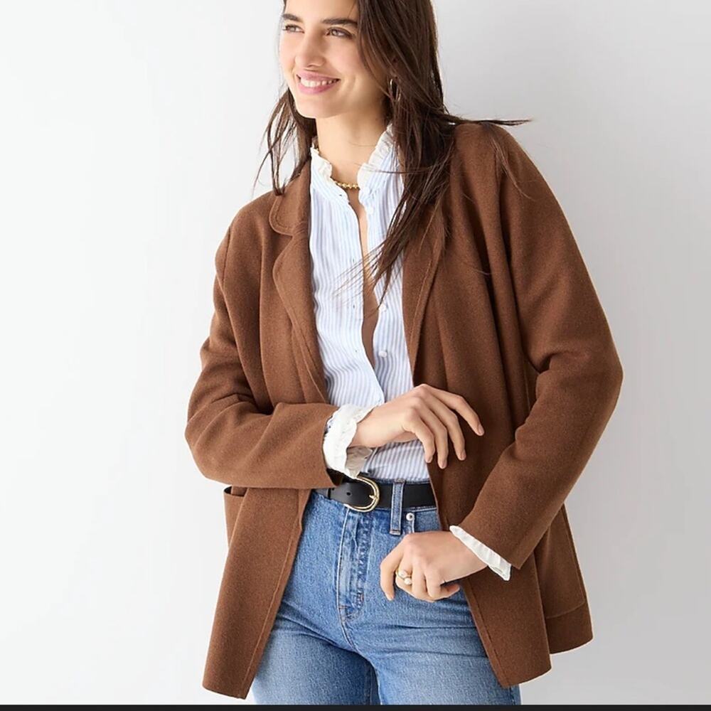 J Crew Eloise Open Front Sweater Blazer Cotton Wool Brown XS